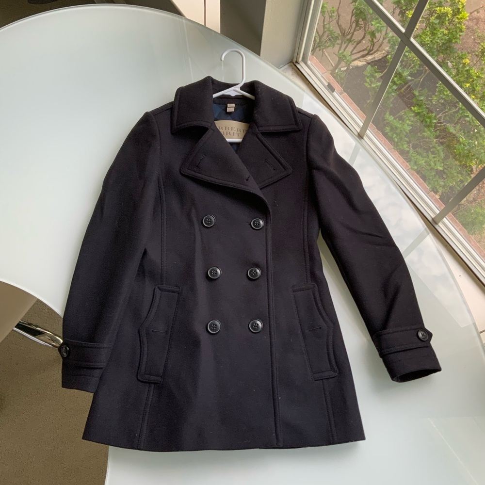 100% Authentic Burberry Navy Blue Wool Pea Coat